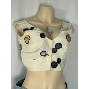 Vintage Style Ivory Beaded Crop Top Hook & Eye Corset Style Handmade